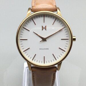 MVMT Boulevard Watch Women 38mm Rose Gold Tone Pink Leather Band New Battery